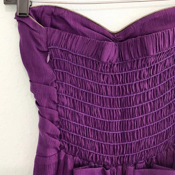 Myne Purple Gold Silk Strapless Mini Short w/ a Bow Dress 2 - Picture 5 of 6